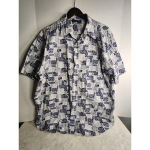 Maui Adult Hawaiian Paisley Aztec Geo Blue Gray 2XL Button Down Short Sleeve